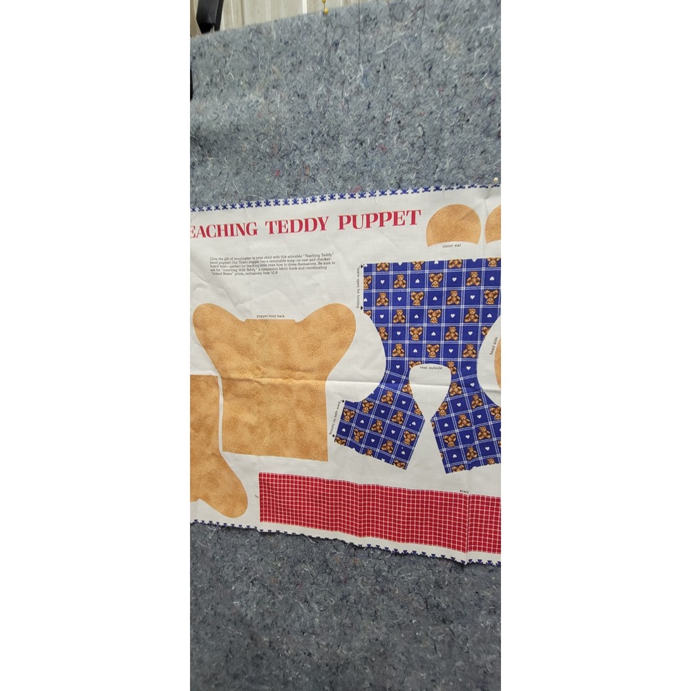 Cranston VIP Print Works VTG Teaching Teddy Puppet Bear Cut & Sew Fabric‎ Panel - Picture 9 of 11